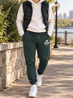 Roots Outfitters Dark Green Logo Jogger Sweatpants Cotton Blend Men’s Casual